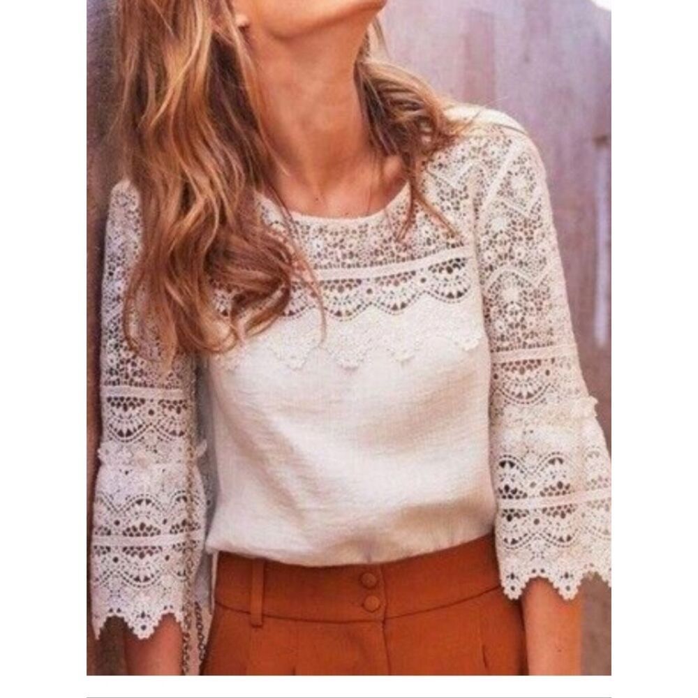 Sezane Ivory Lace Crochet Blouse Top - Picture 3 of 12